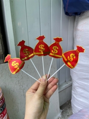 Set Cắm Túi Tiền Đỏ Phụ Kiện Trang Trí Bánh