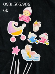 Set Cắm Xe Nôi Em Bé Hồng Trang Trí Bánh