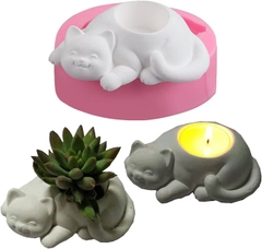 Khuôn Silicon - Động Vật - Mèo Nằm Chậu 11cm