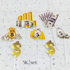 Set Cắm Giấy $ Vàng Túi Tiền Dola Phụ Kiện Trang Trí Bánh