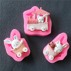 Khuôn Silicon - Động Vật - Con Thỏ Xe Set 3