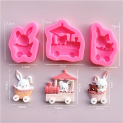 Khuôn Silicon - Động Vật - Con Thỏ Xe Set 3
