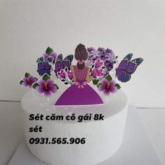 Set Cắm Cô Gái Bướm Hoa Phụ Kiện Trang Trí Bánh