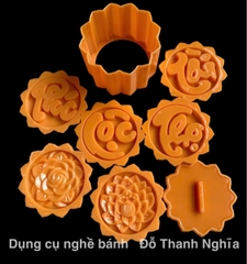 Khuôn Ấn Xôi Cánh Sen VT08 - Set 6 Phúc Lộc Thọ Tài Sen Hồng 10cm