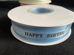 Ruy Băng Voan In Chữ Happy Birthday Phụ Kiện Trang Trí Bánh - màu xanh baby 1