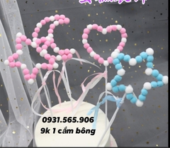 Topper Cổng Bông Trang Trí Bánh - tim bông xanh