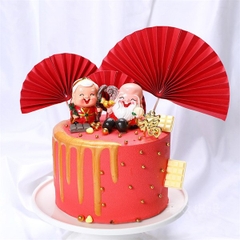 Quạt Đỏ Phụ Kiện Trang Trí Bánh - set 2 quạt đỏ