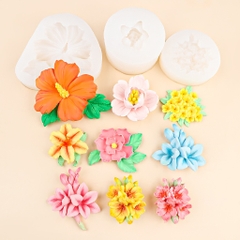 Khuôn Silicon - Chùm Hoa Cúc - Cánh Thẳng Kèm Lá 7.1cm