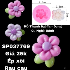 Khuôn Silicon - Hoa Mai Đào 5 cánh tròn kèm lá 3.5x3cm
