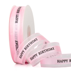 Ruy Băng Voan In Chữ Happy Birthday Phụ Kiện Trang Trí Bánh - màu hồng 7