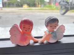 Tượng Thiên Thần - Tiên - Búp Bê Nhựa - PKD - Bé Trai Ngồi Ngủ - Xanh