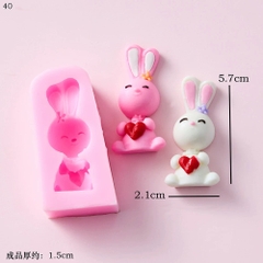 Khuôn Silicon - Động Vật - Con Thỏ Tim 5.7cm