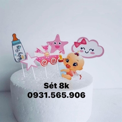 Set Cắm Em Bé Hồng Phụ Kiện Trang Trí Bánh