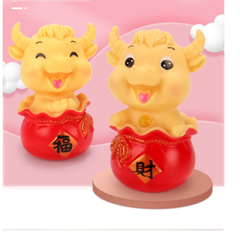 Con Trâu Nhựa Phụ Kiện Trang Trí Bánh - Ngồi Bình Tài (Mở)