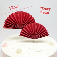 Quạt Đỏ Phụ Kiện Trang Trí Bánh - set 2 quạt đỏ