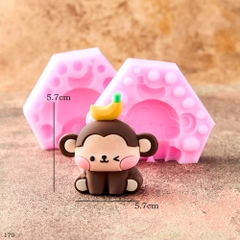 Khuôn Silicon - Động Vật -Con Khỉ Chuối 2 Mảnh 5.7cm