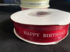 Ruy Băng Voan In Chữ Happy Birthday Phụ Kiện Trang Trí Bánh - màu đỏ đô