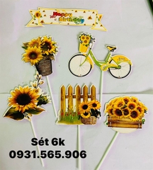 Set Cắm Xe Đạp Hoa Vàng Phụ Kiện Trang Trí Bánh