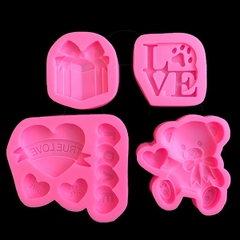 Khuôn Silicon - Hộp Quà Gấu Tim Love - set 4