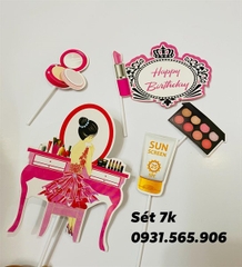 Set Cắm Cô Gái Son Môi Hộp Phấn Phụ Kiện Trang Trí Bánh