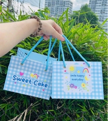 Túi Giấy - Quai Xách - Vuông 16x16cm Cao 12cm - Xanh Sọc Trắng