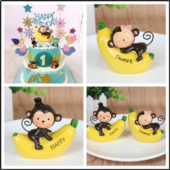 Bộ 2 Con Chuối Khỉ Khỉ Ôm Chuối Phụ Kiện Trang Trí Bánh
