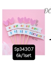 SET CẮM 5 TIM HỒNG HPBD PHỤ KIỆN TRANG TRÍ BÁNH