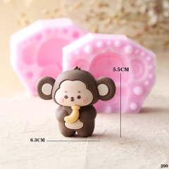 Khuôn Silicon - Động Vật -Con Khỉ Chuối Đứng 2 Mảnh 5.5cm