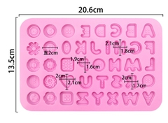Khuôn Silicon - Chữ Cái IN - Viền Nút Hoa Tim Vuông - 2cm