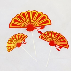 Quạt Đỏ Phụ Kiện Trang Trí Bánh - set 3 quạt đỏ