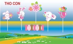 Set Cắm Thỏ Hồng Phụ Kiện Trang Trí Bánh