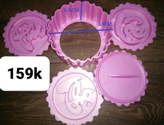 Khuôn Ấn Xôi - Tròn Khía NL - 13cm - Bộ 3 Phúc Lộc Thọ - Hồng