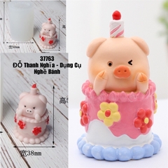 Khuôn Silicon - Động Vật - Heo Nến Hoa 6x3.7cm