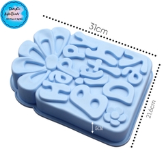 Khuôn Silicon - Đế - Happy Birdthay Xoay Hoa Lớn