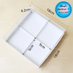 Hộp Nhựa - Vuông Đế Giấy - 4 Ngăn 9x9cm Cao 6.2cm