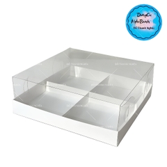 Hộp Nhựa - Vuông Đế Giấy - 4 Ngăn 9x9cm Cao 6.2cm