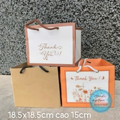 Túi Giấy - Quai Xách - Vuông 18.5x18.5cm Cao 15cm Kraft Nâu
