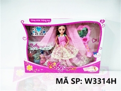 W3314H HỘP BABY 1C CÔ DÂU KHỚP, MẮT THỦY TINH, 4 ÁO, VƯƠNG MIỆN, TRƯỢNG TIM Baby Quyến rũ