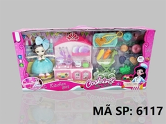 6117 HỘP NHÀ BẾP PIN + 1C BABY KHỚP, MẮT THỦY TINH + XE ĐẨY SIÊU THỊ + BÁNH DONUT, NHO, CÀ RỐT 6116, 6117, 6118