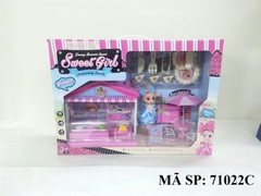 71022C HỘP BẾP QUẦY KEM+ BÁNH KEM PIN + BÀN+ GHẾ+ DÙ+ 1C BABY NƠ