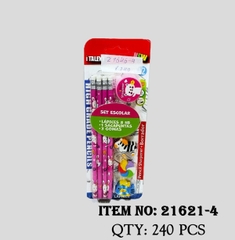21621-4  VỈ 8C BÚT VIẾT CHÌ CHUỐT + GÔM THÚ