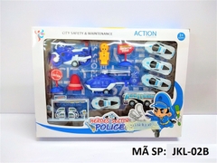 JKL-02B HỘP MÔ HÌNH XE CS TRỚN 7C (MOTO, TRỰC THĂNG, 4C HƠI, BUS) + TRẠM XĂNG, BIỂN BÁO, 1 NGƯỜI POLICE