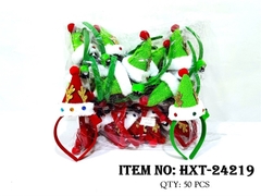 HXT-24219 BỊCH 12C CÀI TÓC NOEL NÓN ĐÈN SỪNG TUẦN LỘC (XANH ĐỎ)