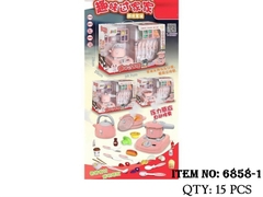 6858-1 HỘP BẾP ĐIỆN PIN HƠI NƯỚC, NỒI + MUỖNG NĨA + GÀ + DIMSUM