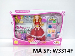 W3314F HỘP BABY 1C KHỚP, MẮT THỦY TINH, 4 ÁO, 7 ĐÔI GIÀY, BÔNG TAI, TÚI XÁCH Baby Quyến Rũ
