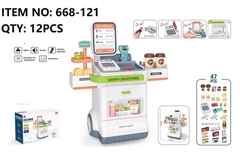 668-121  HỘP KỆ XE ĐẨY QUẦY TÍNH TIỀN SIÊU THỊ MÁY QUÉT MÃ PIN 47 MIẾNG