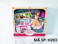 H203 HỘP BABY 1C KHỚP, MẮT THỦY TINH + NHÀ BẾP + 8 ĐÔI GIÀY, VALI KÉO, VƯƠNG MIỆN, BÔNG TAI Beautiful