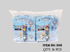 508  TÚI 12 VỈ TÔ MÀU NƯỚC + CHÌ MÀU + 2C BÚT CHÌ + CHUỐT + GÔM