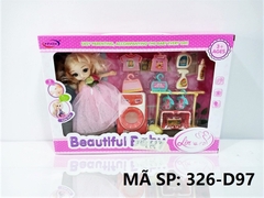 326-D97 HỘP BABY 1C KHỚP MẮT THỦY TINH + MÁY GIẶT, QUẦN ÁO NHỰA, XÀ BÔNG, GIÁ TREO ĐỒ Beautiful Baby 326-D9