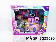 SG29020 HỘP NỘI THẤT NHÀ LÂU ĐÀI PIN+ XE NGỰA, GIƯỜNG, TỦ, GƯƠNG, GHẾ + 2C BÉ